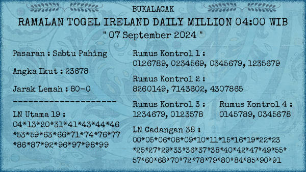 Prediksi Ireland Daily Million 04:00 WIB