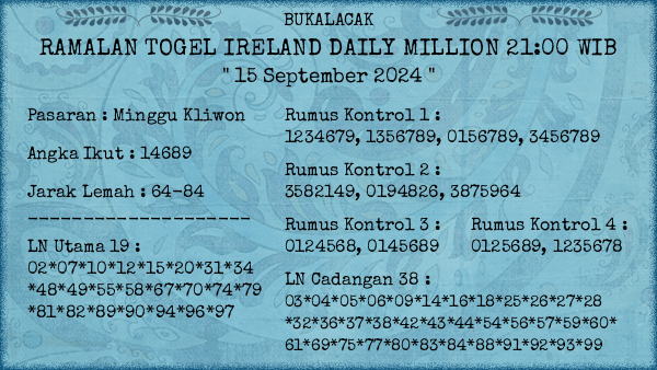 Prediksi Ireland Daily Million 21:00 WIB